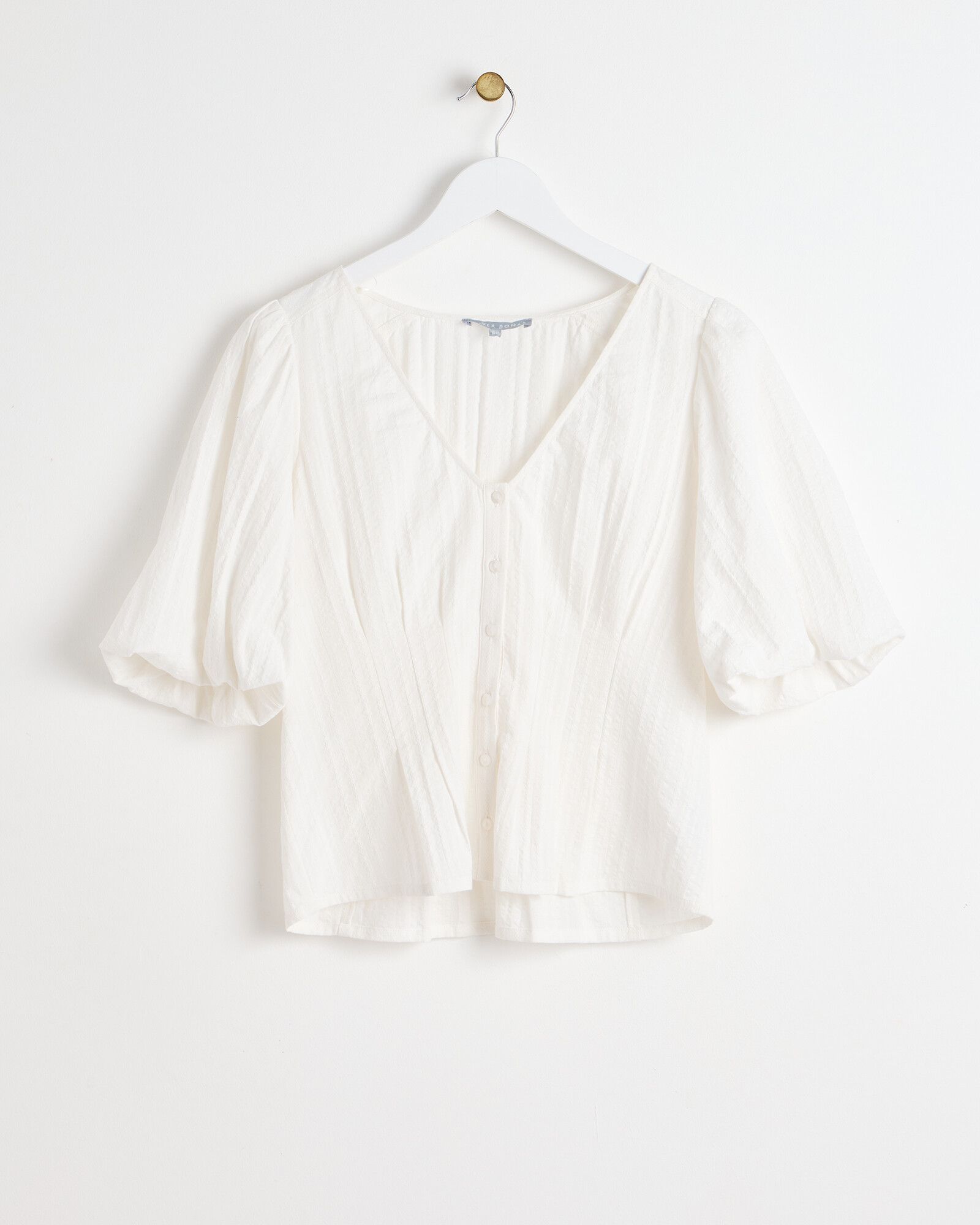 White Textured Puff Sleeve Top | Oliver Bonas