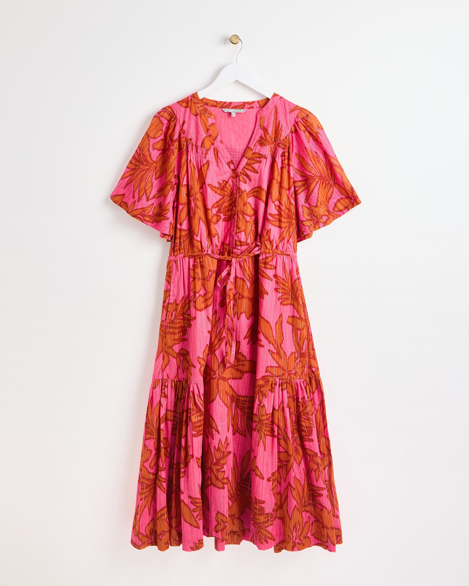 Shadow Floral Pink Midi Dress | Oliver Bonas