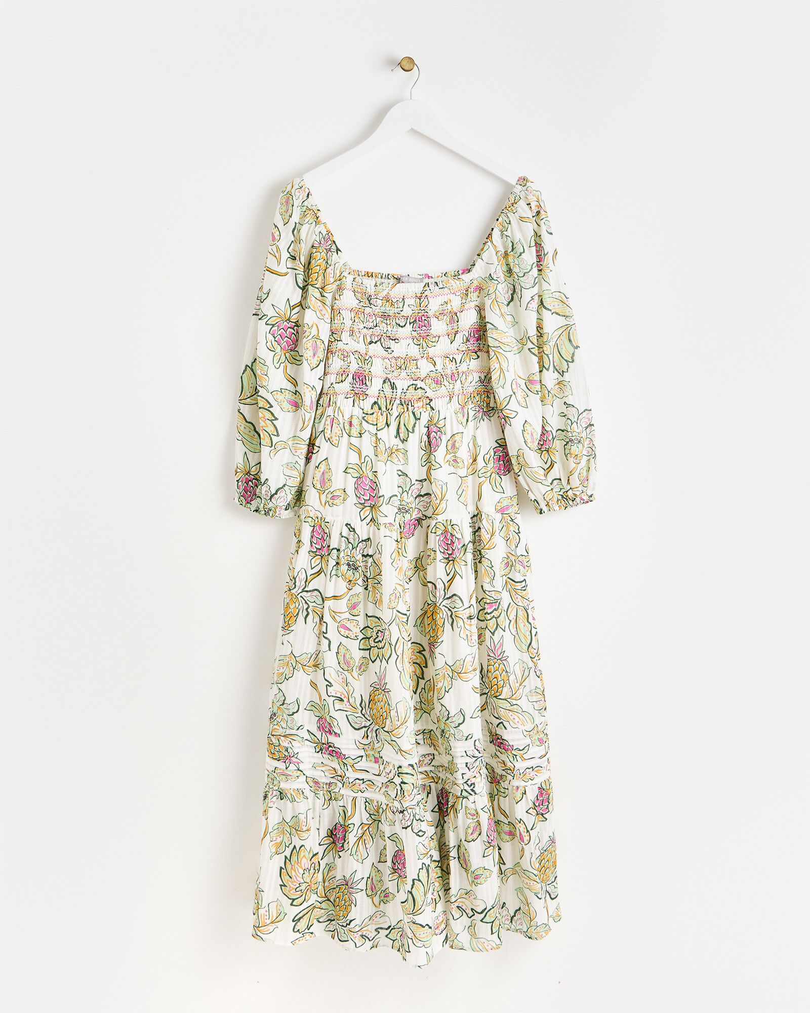 Tropical Paisley White Shirred Midi Dress | Oliver Bonas