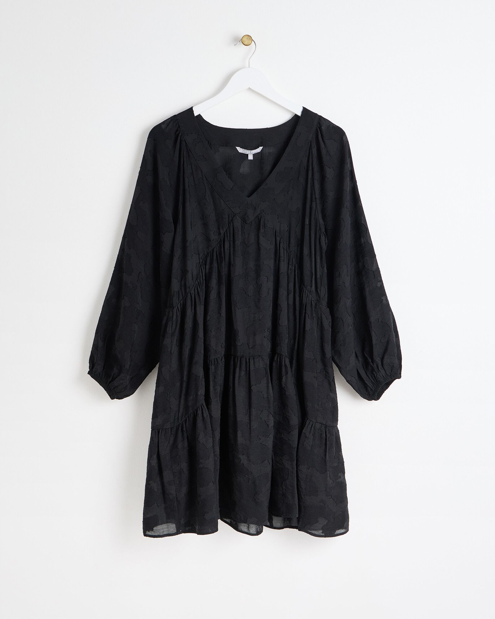 Textured Black Tiered Mini Dress | Oliver Bonas