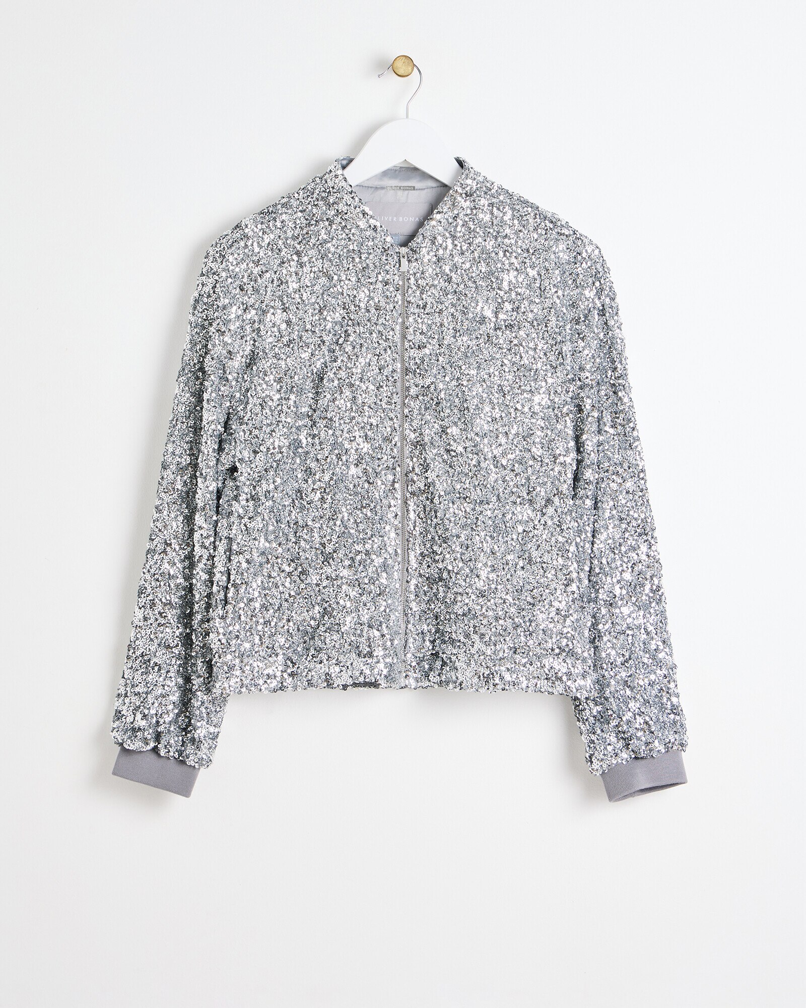 Silver Sequin Bomber Jacket Oliver Bonas