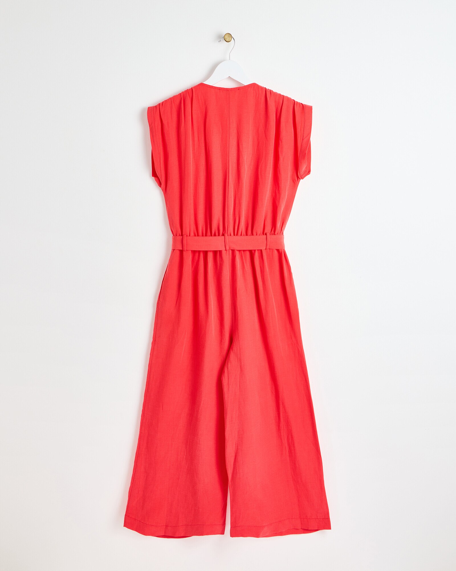 Red Tie Waist V Neck Jumpsuit Oliver Bonas