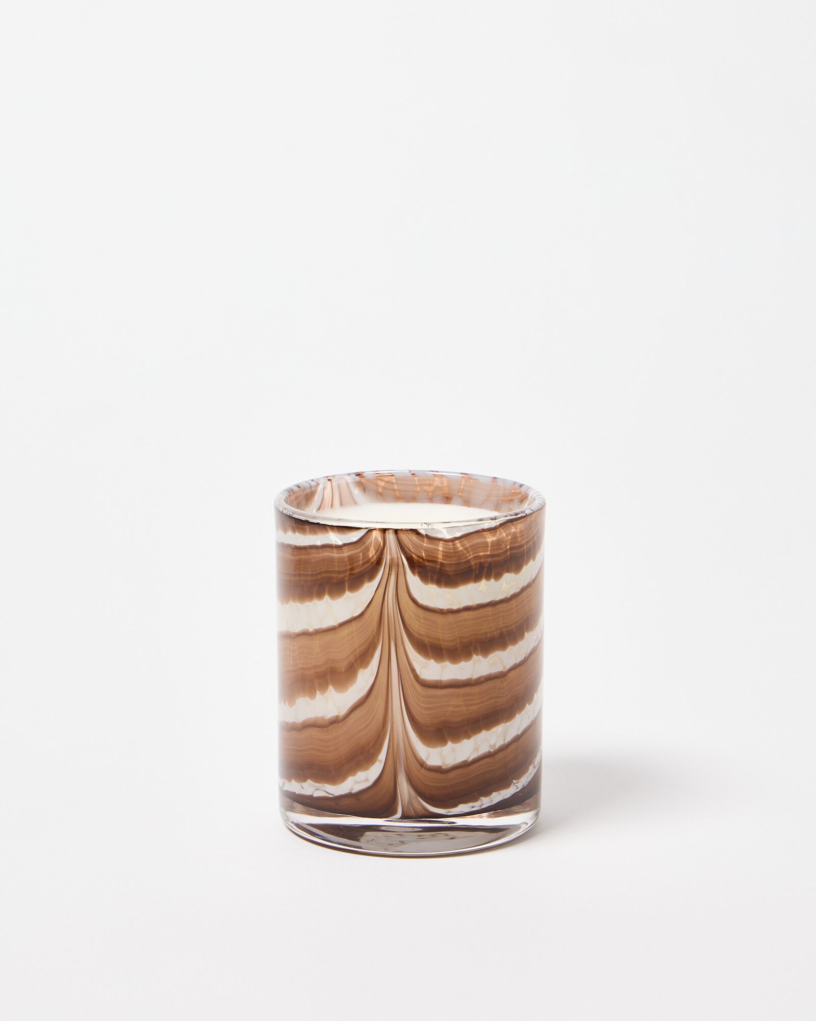 Galia Brown Stripe Glass Plum & Tonka Scented Candle | Oliver Bonas