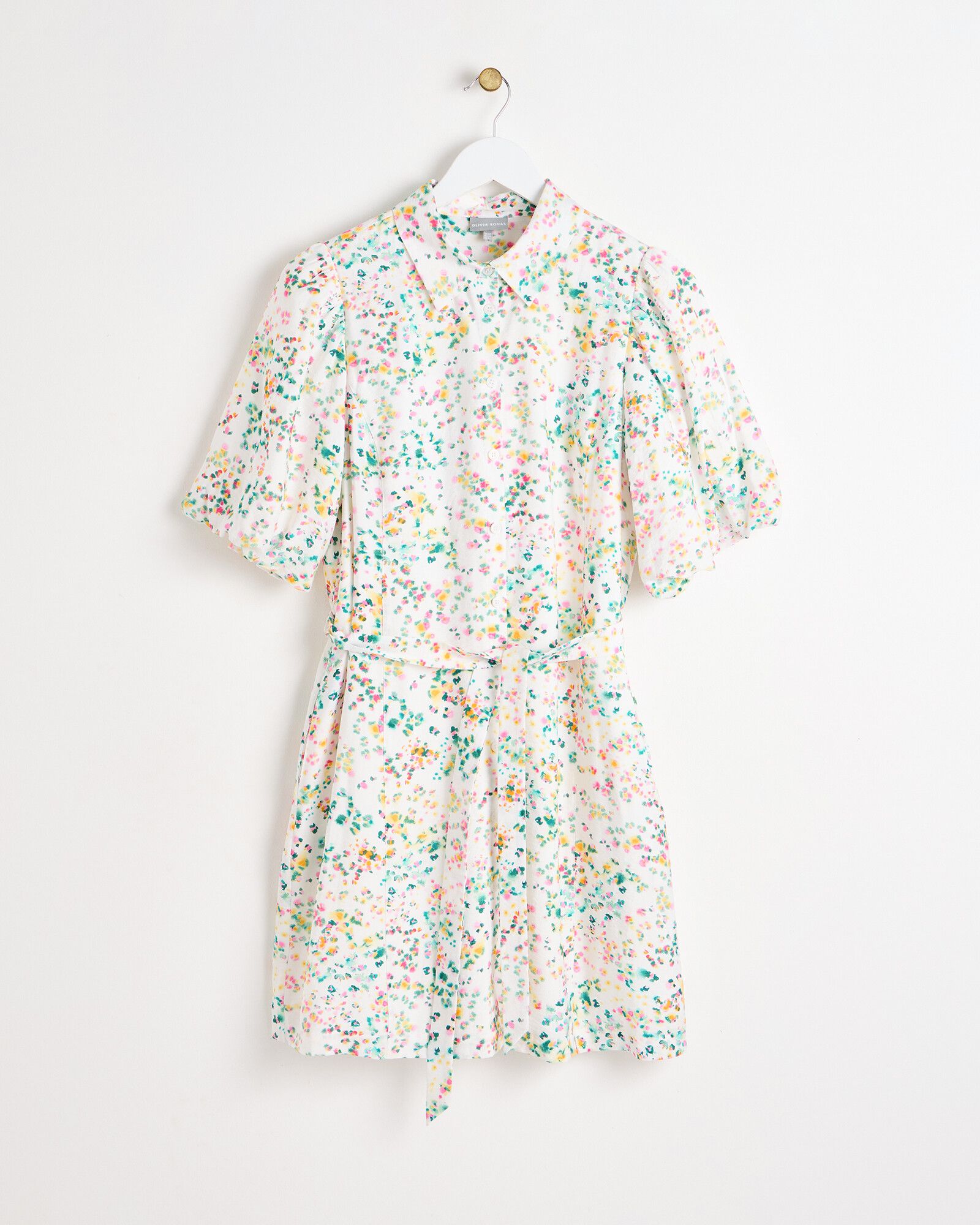 White Ditsy Floral Print Shirt Dress | Oliver Bonas