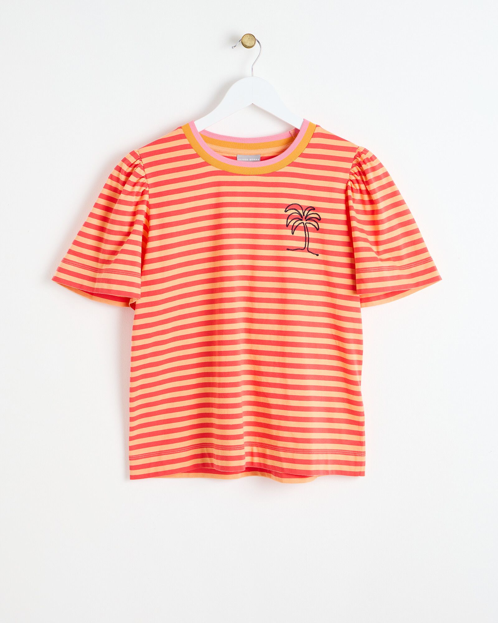 Orange Stripe Embroidered Palm T-Shirt | Oliver Bonas