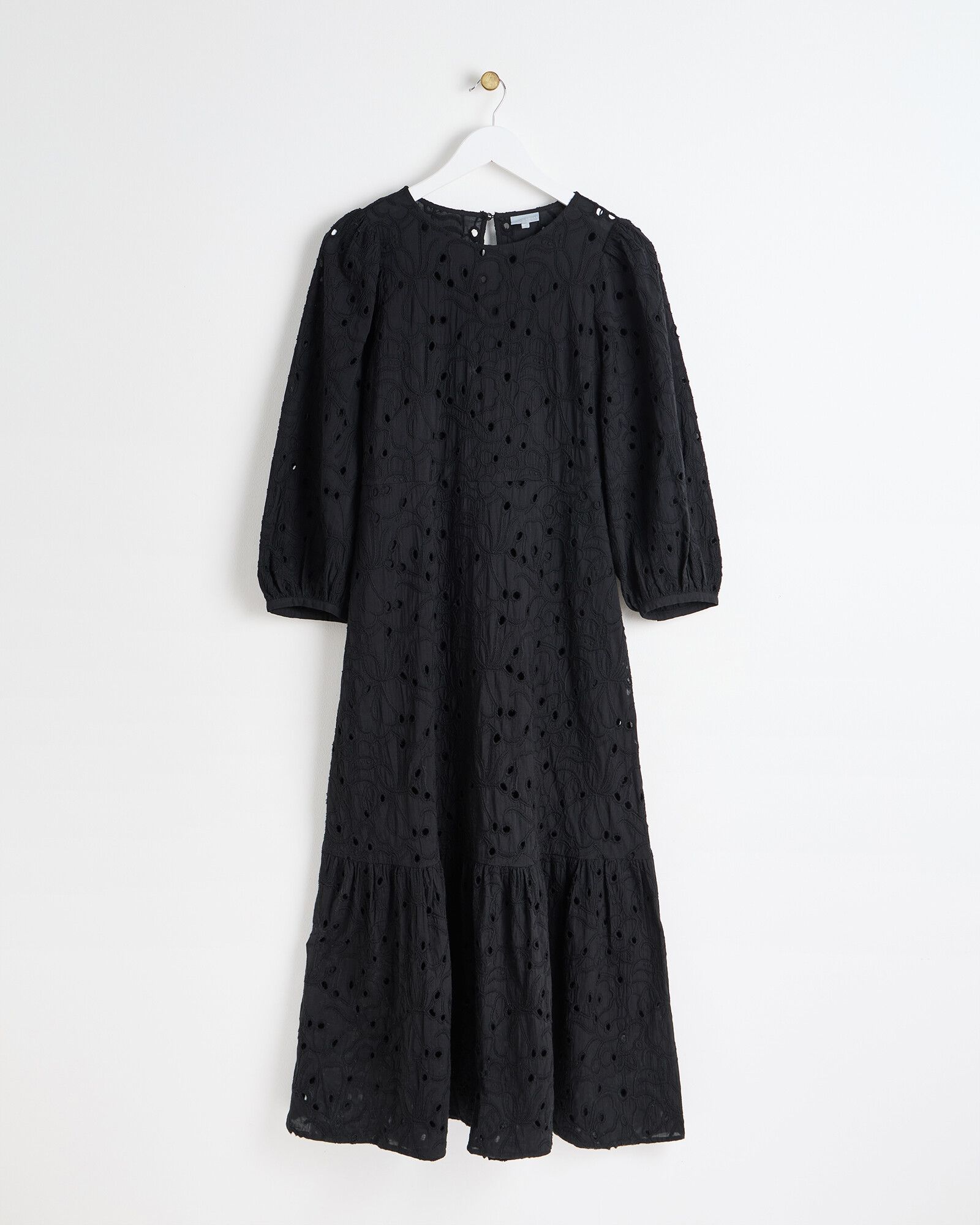 Black Broderie Tiered Maxi Dress | Oliver Bonas