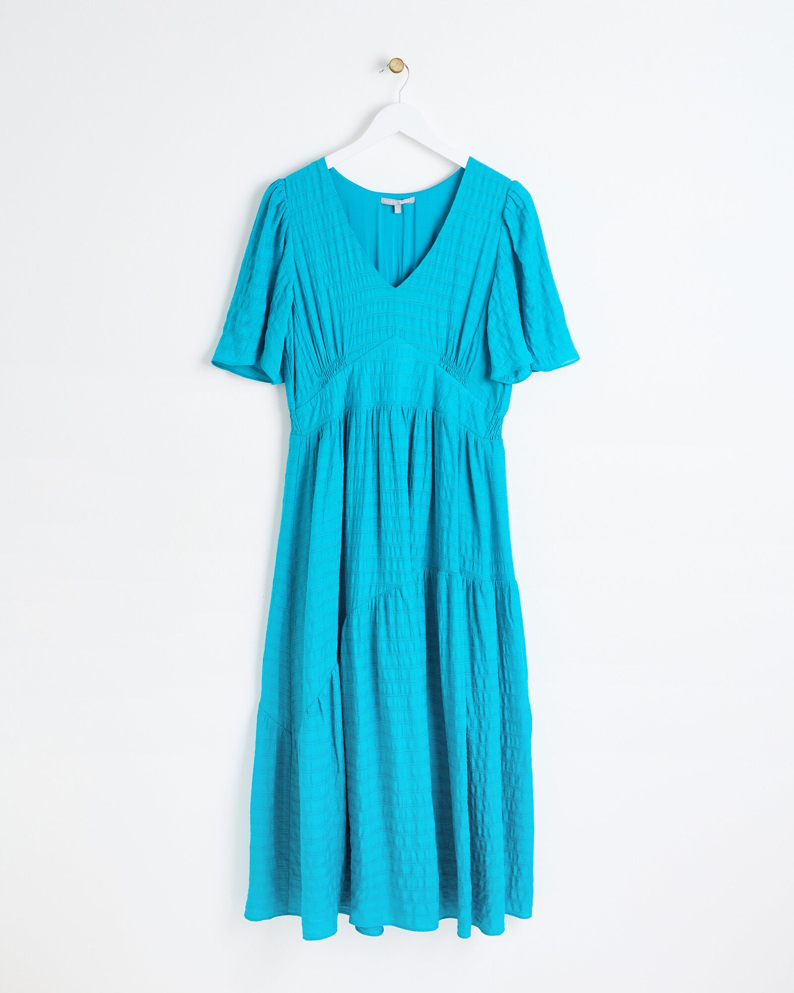 Teal Blue Textured Tiered Midi Dress | Oliver Bonas