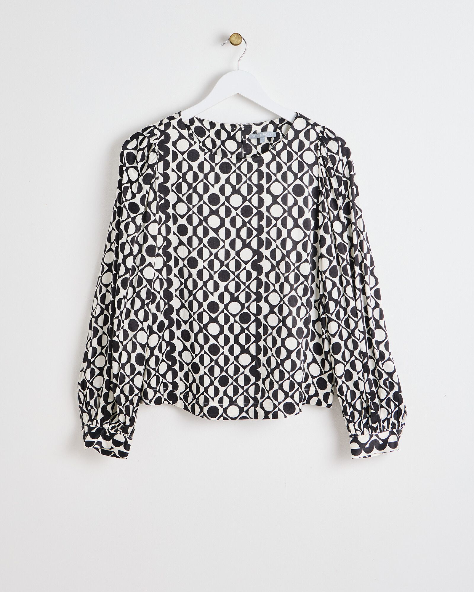 Black & White Geometric Circle Long Sleeve Blouse | Oliver Bonas