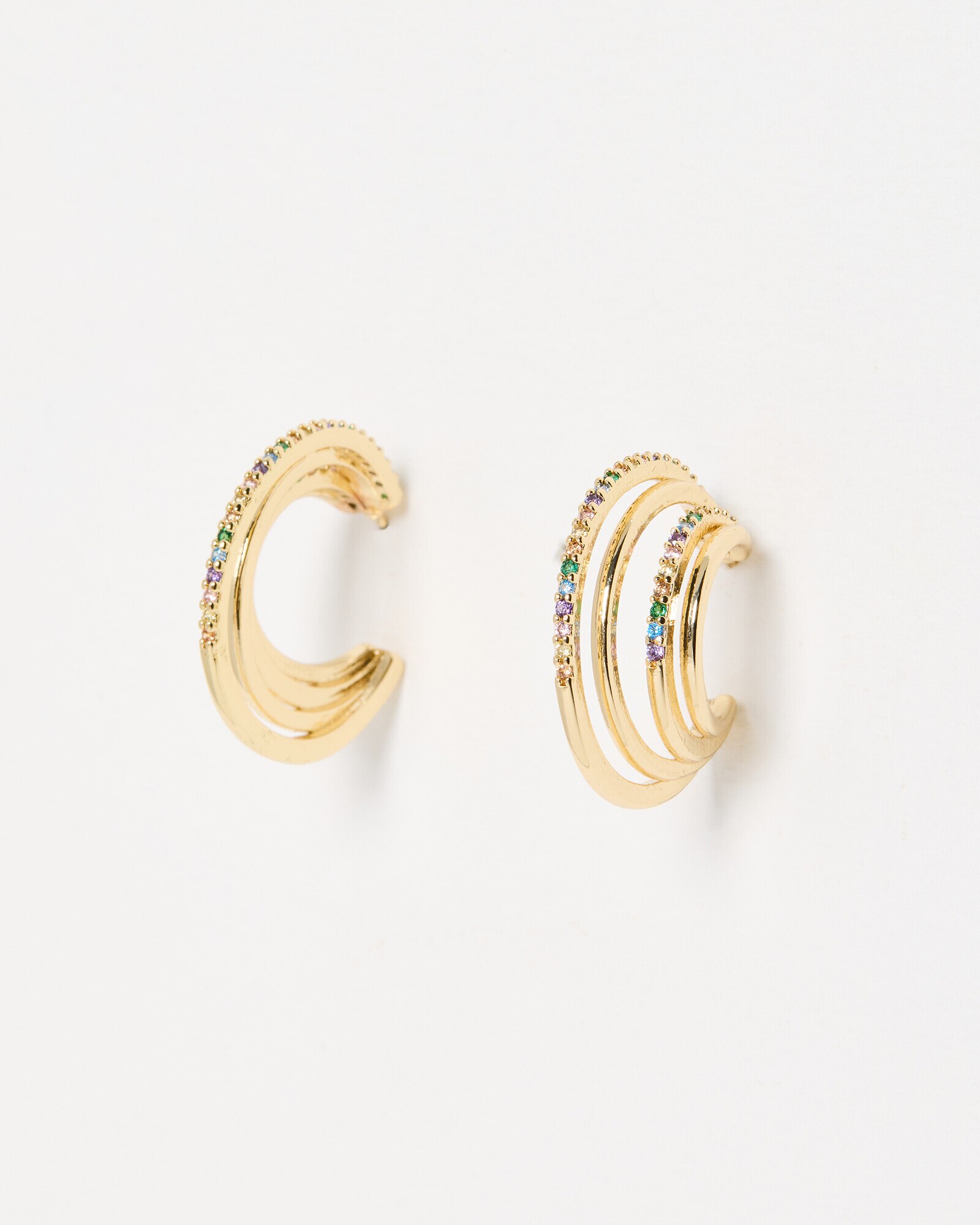 Ilaria Coloured Stone Layered Gold Tone Hoop Earrings Oliver Bonas IE