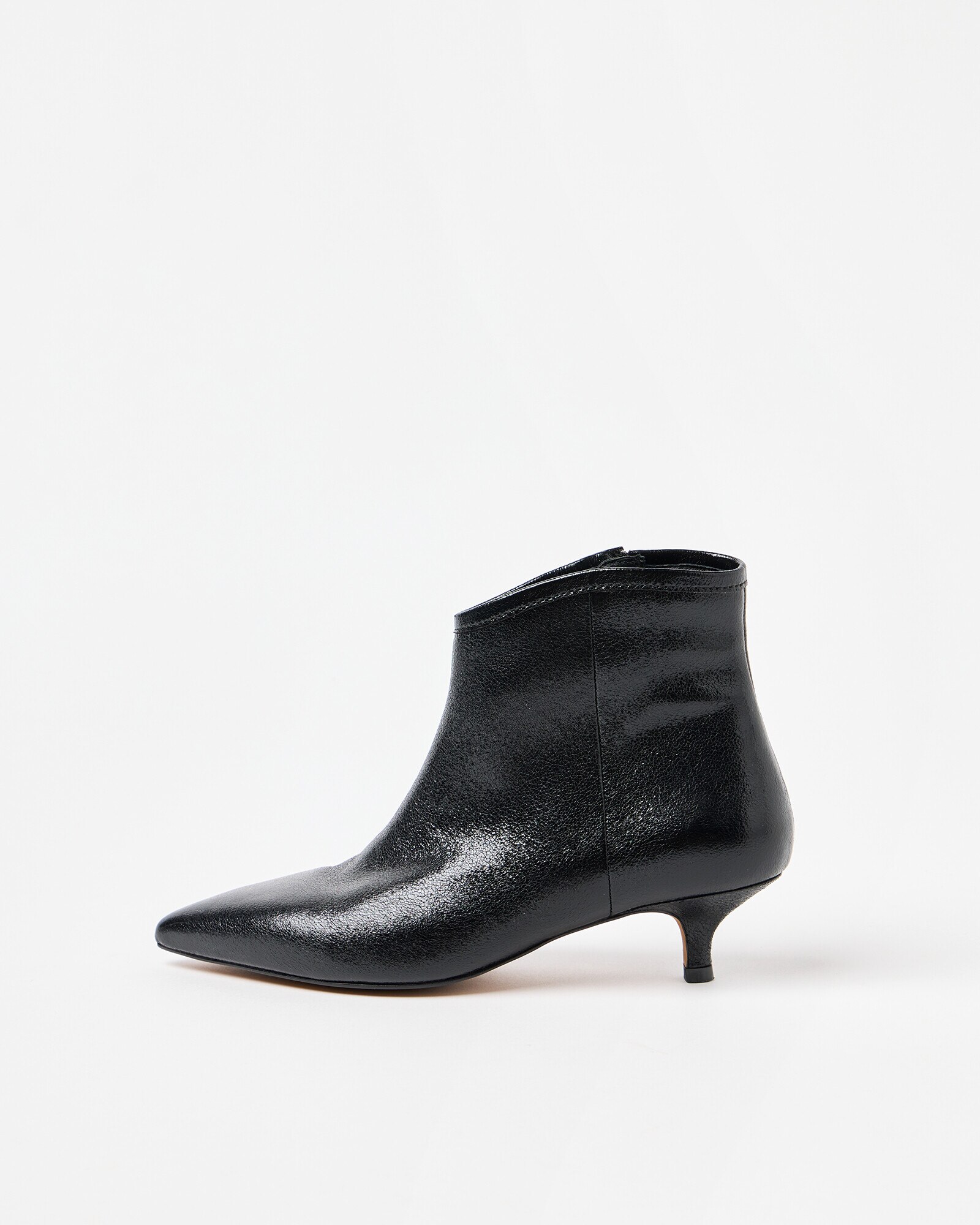 Metallic Black Pointed Kitten Heel Ankle Boots Oliver Bonas