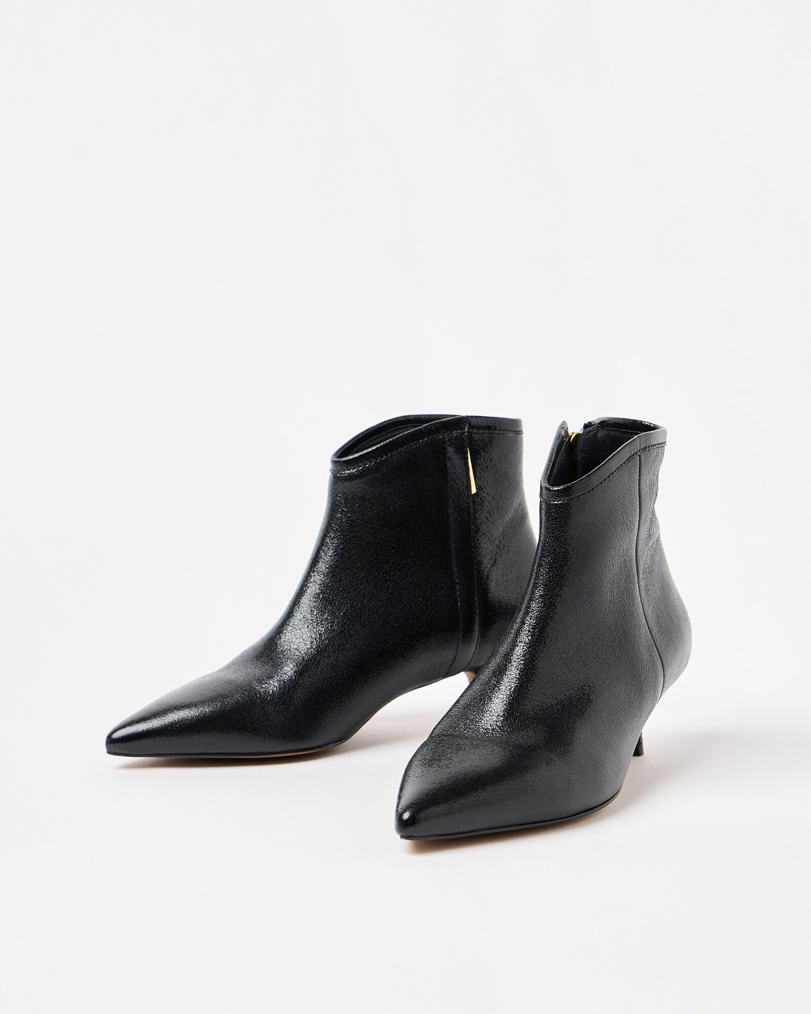 Metallic Black Pointed Kitten Heel Ankle Boots Oliver Bonas