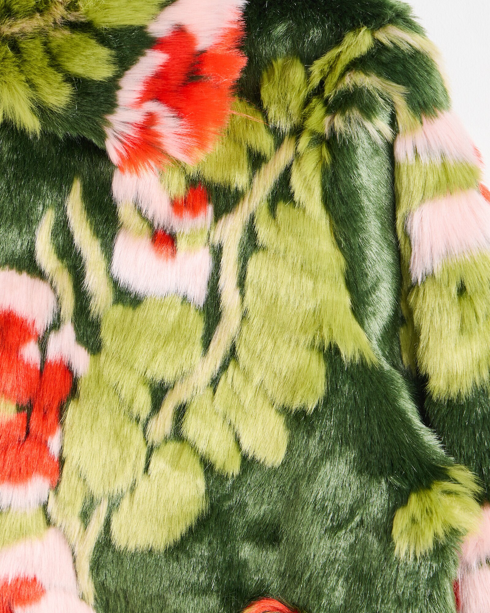 Green Floral Faux Fur Coat Oliver Bonas US