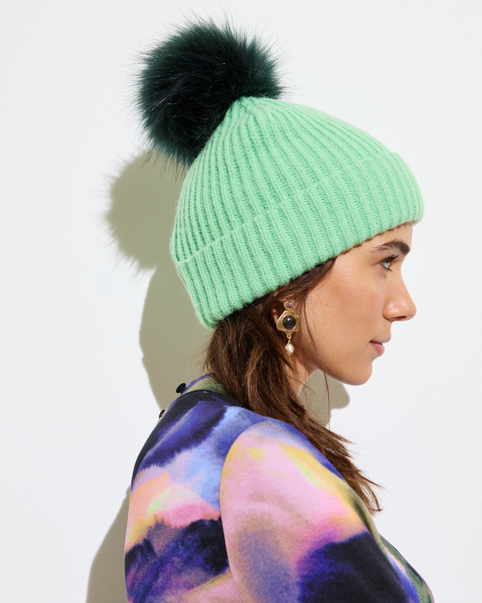 Green shops bobble hat