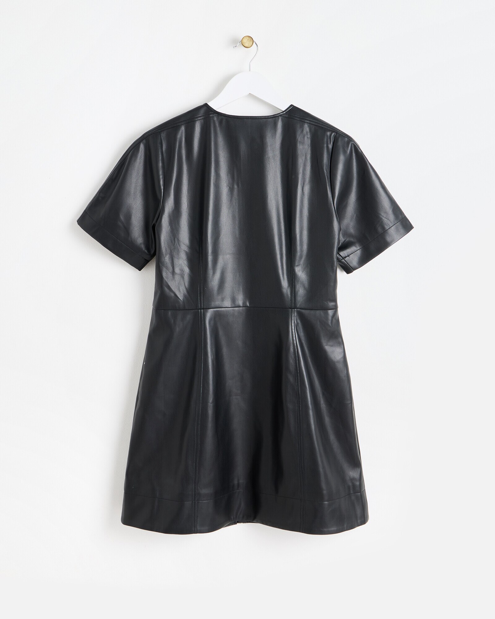 Black Faux Leather Short Sleeve Mini Dress Oliver Bonas IE