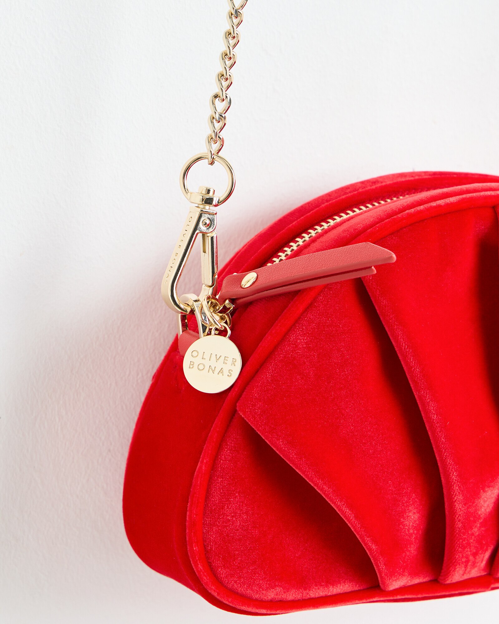 Red Velvet Pleated Croissant Clutch Bag