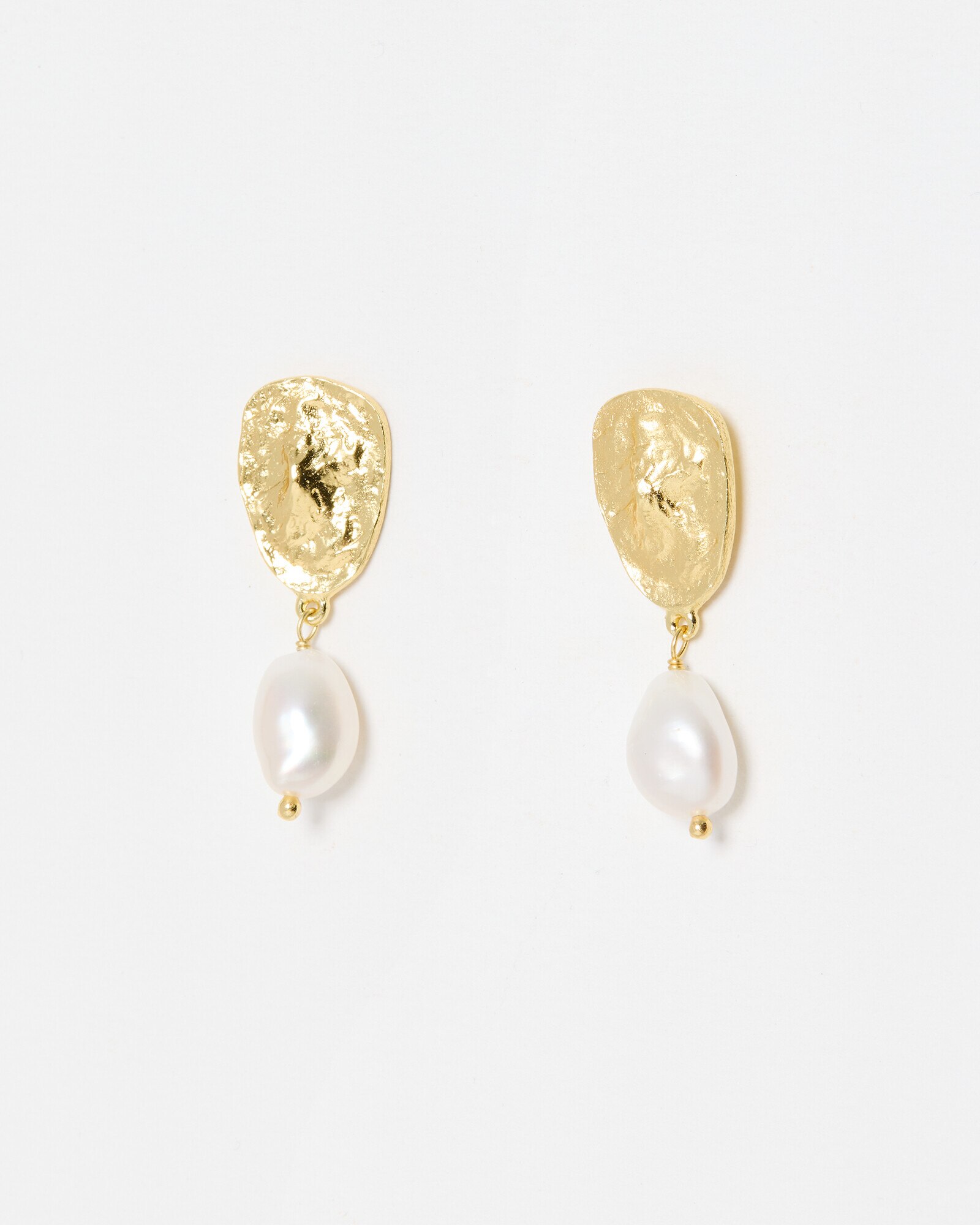 Perola Gold Plated Molten Pearl Drop Earrings Oliver Bonas US