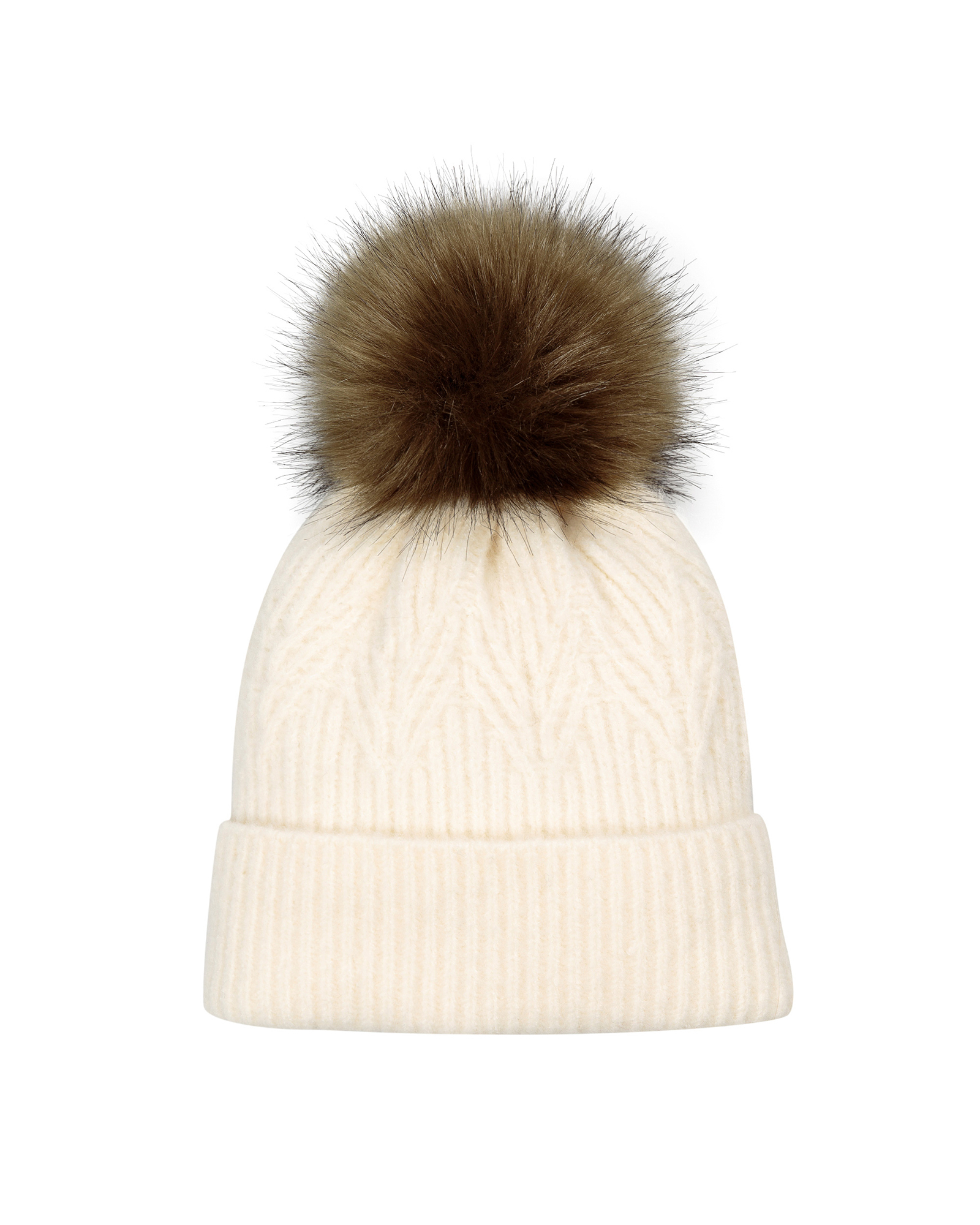 cream beanie with fur pom pom