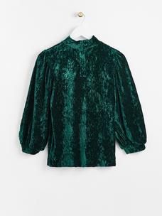 High Neck Green Velour Jersey Top | Oliver Bonas US