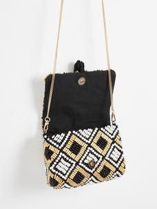 Geometric Black & Gold Beaded Clutch Bag | Oliver Bonas