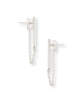 Silver Bar \u0026 Chain Drop Stud Earrings 