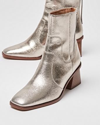 gold block heel boots
