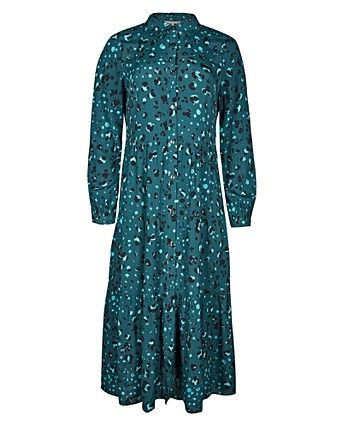 blue leopard print midi dress