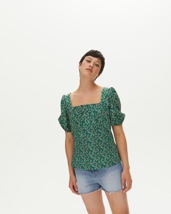 Micro Ditsy Floral Print Green Blouse Oliver Bonas