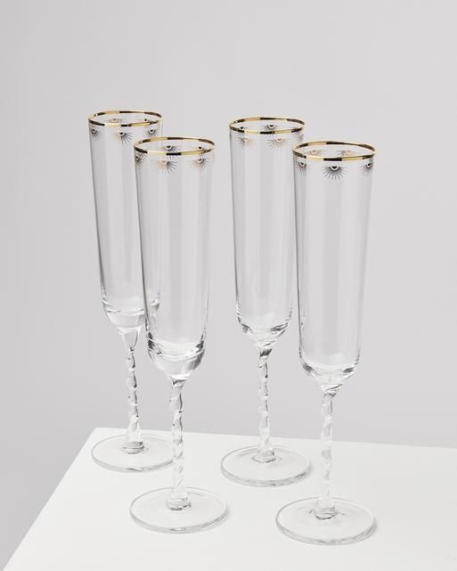 Solid curved stem champagne flutes, set of 2 - Terrestra