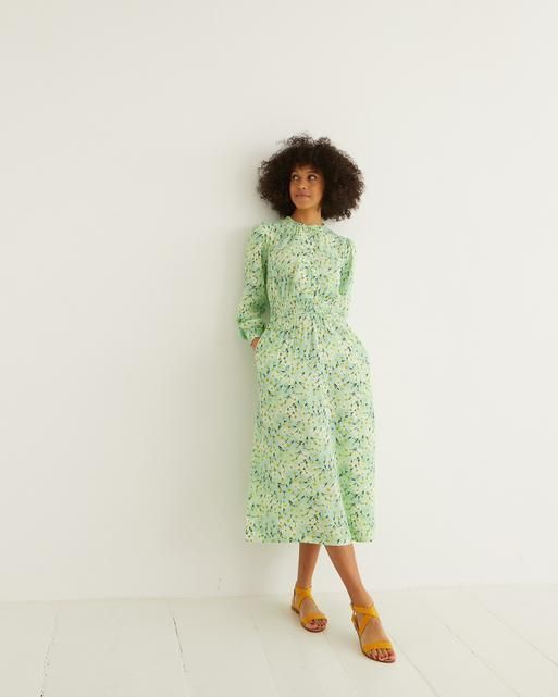 Vintage Daisy Floral Print Green Midi Dress | Oliver Bonas US