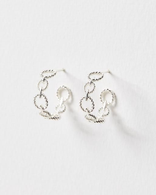 Isandro Loop Twist Link Silver Hoop Earrings | Oliver Bonas