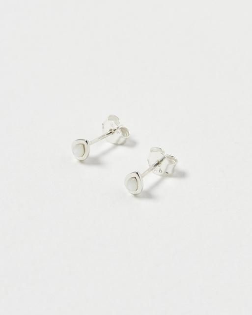 Zosia White Mother of Pearl & Silver Stud Earrings | Oliver