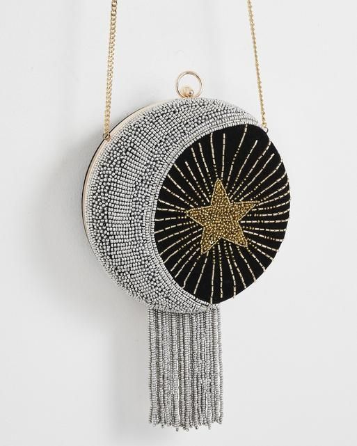 Oweisong Women Velvet Box Shape Evening Handbag Party Embroidery Star Moon Clutch Bag Elegant Crossbody Shoulder Purse