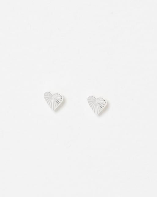 Fi Etched Heart Silver Stud Earrings | Oliver Bonas