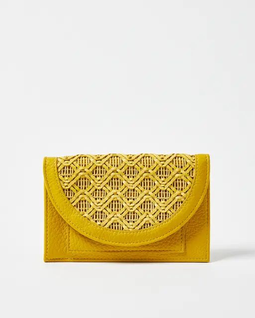Omely Yellow Lemon Saffiano Leather Envelope Bag with Wristlet at FORZIERI