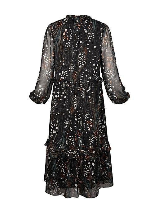 Firework & Floral Print Black Midi Dress | Oliver Bonas