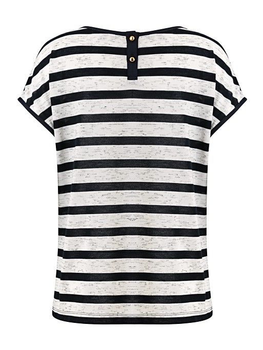Navy Striped Tee With Gold Buttons | Oliver Bonas