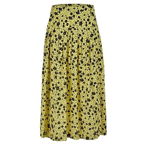 Martha Yellow Floral Print Midi Skirt | Oliver Bonas