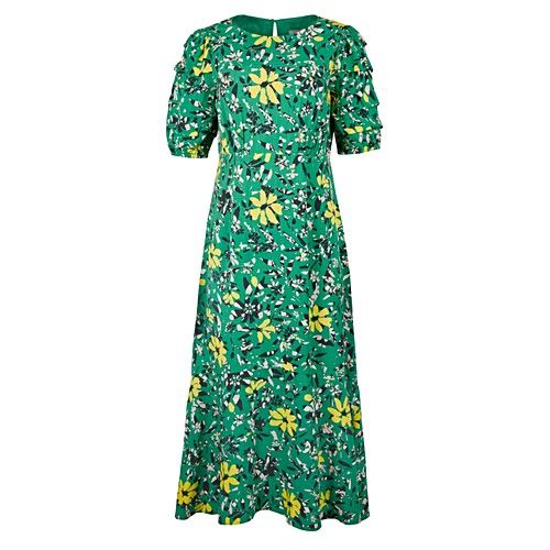 Textured Bloom Floral Print Green Midi Dress | Oliver Bonas
