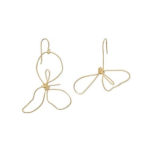 Flower Outline Asymmetric Gold Plated Drop Earrings | Oliver Bonas