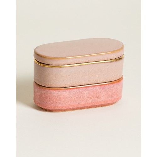 Oblong Pink Ceramic Stacking Pots Set of Two | Oliver Bonas US