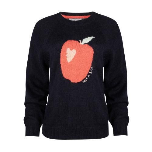 Apple Motif Navy Blue Knitted Jumper | Oliver Bonas