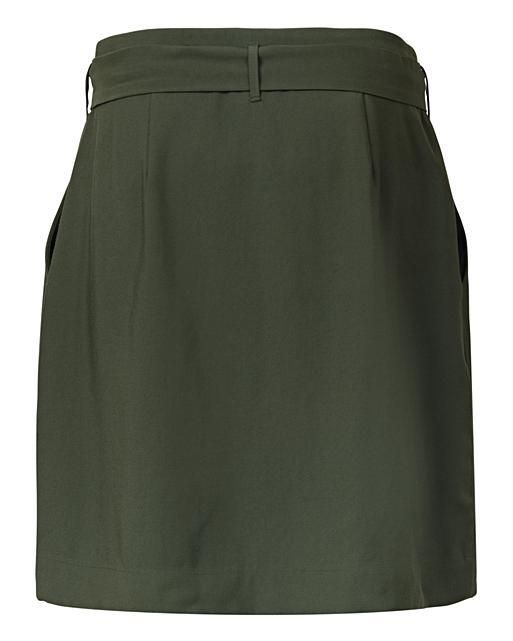 Tie Waist Button Through Khaki Mini Skirt | Oliver Bonas