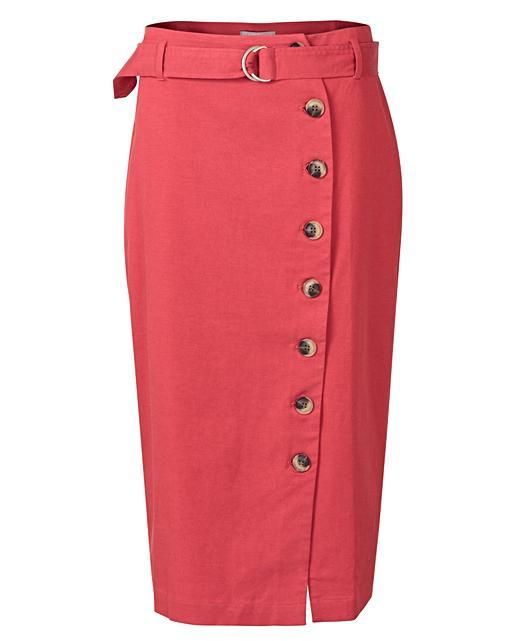 Button Through Red Midi Skirt | Oliver Bonas