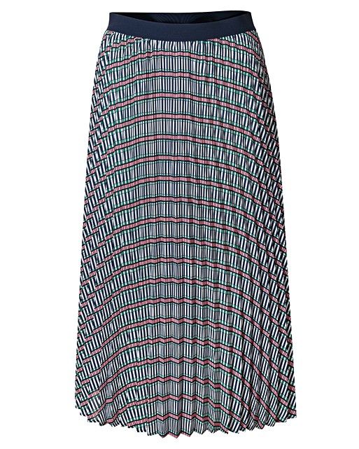 Explore Print Navy Pleated Midi Skirt | Oliver Bonas