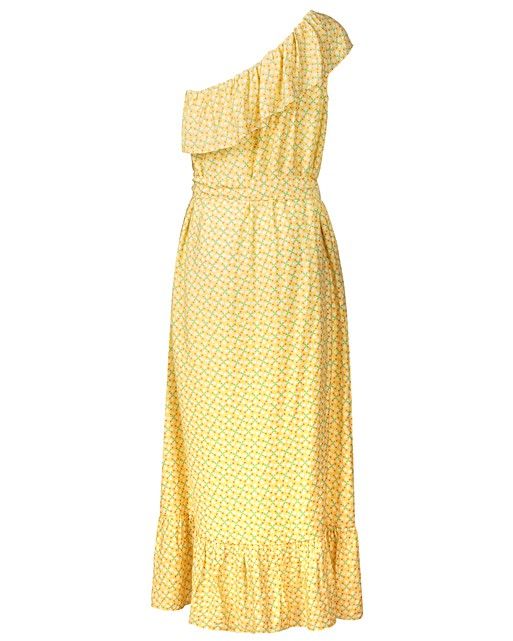 Tile Print Yellow One Shoulder Maxi Dress | Oliver Bonas