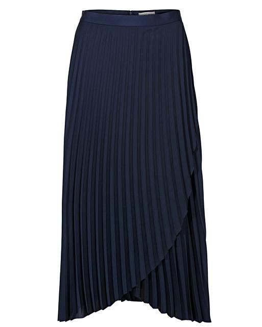 Satin Navy Pleated Wrap Midi Skirt Oliver Bonas 7870