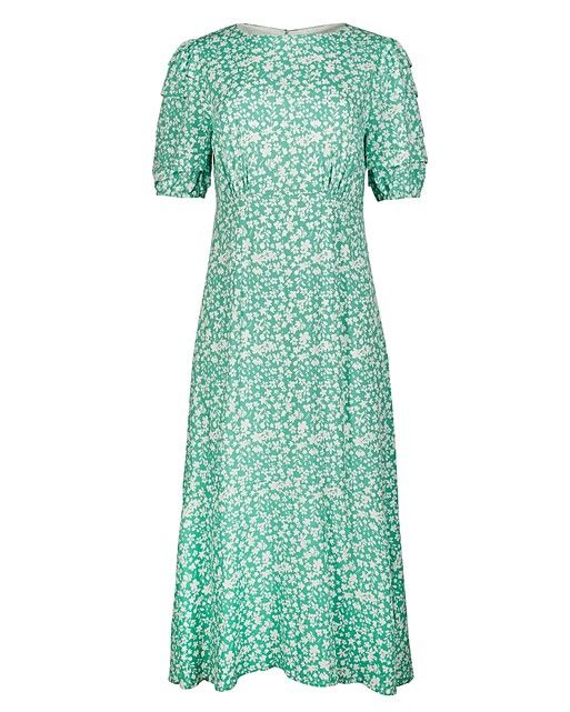 Two Tone Bloom Green Floral Print Midi Dress | Oliver Bonas