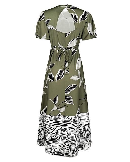 Zebra Print Patched Green Midi Dress | Oliver Bonas