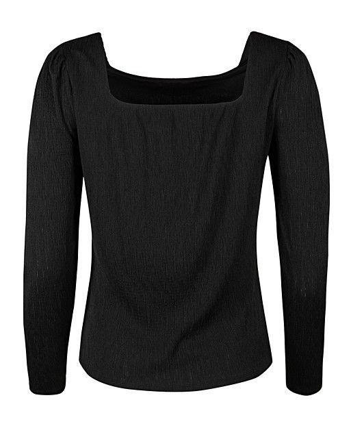 Plisse Black Jersey Long Sleeve Top | Oliver Bonas