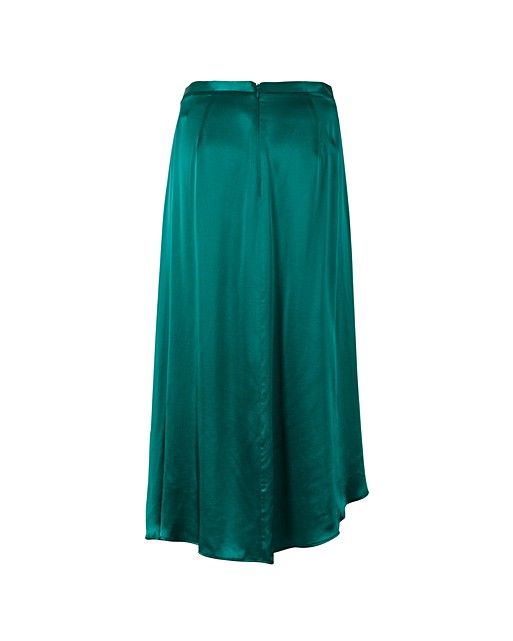 Luna Green Satin Asymmetric Wrap Skirt | Oliver Bonas